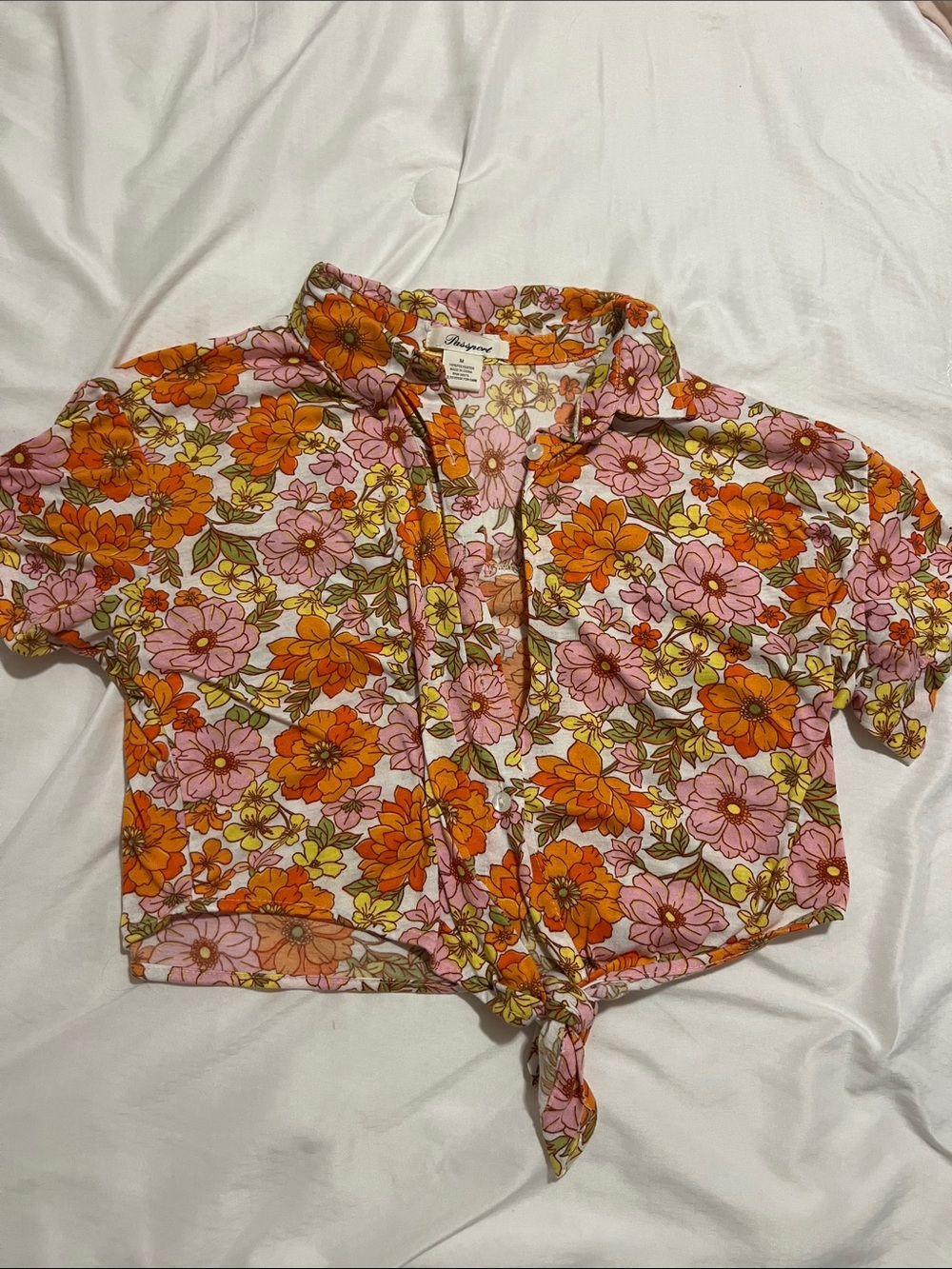 Passport Floral Tie-Front Crop Top in Orange & Pink